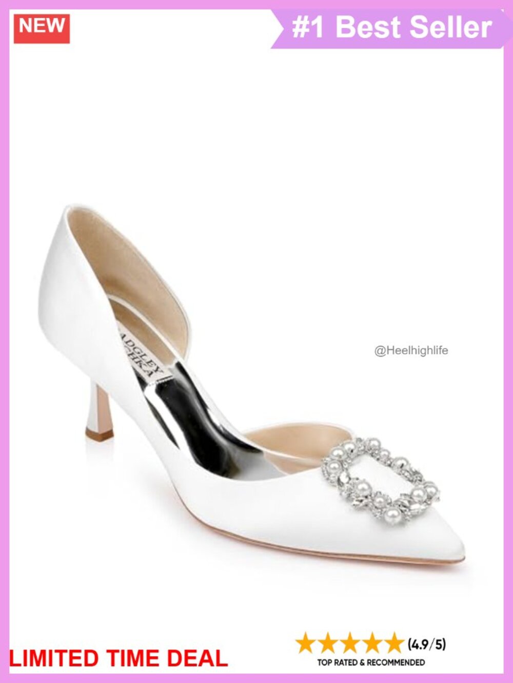 D'Orsay Kitten Heel Pump with Crystal Buckle Breathable Leather Lining